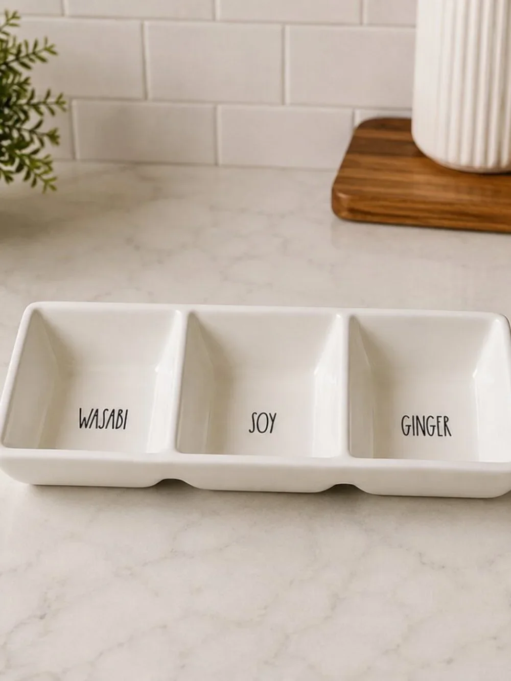 Rae Dunn Sushi Condiment Tray Wasabi Soy Ginger Ceramic NWT